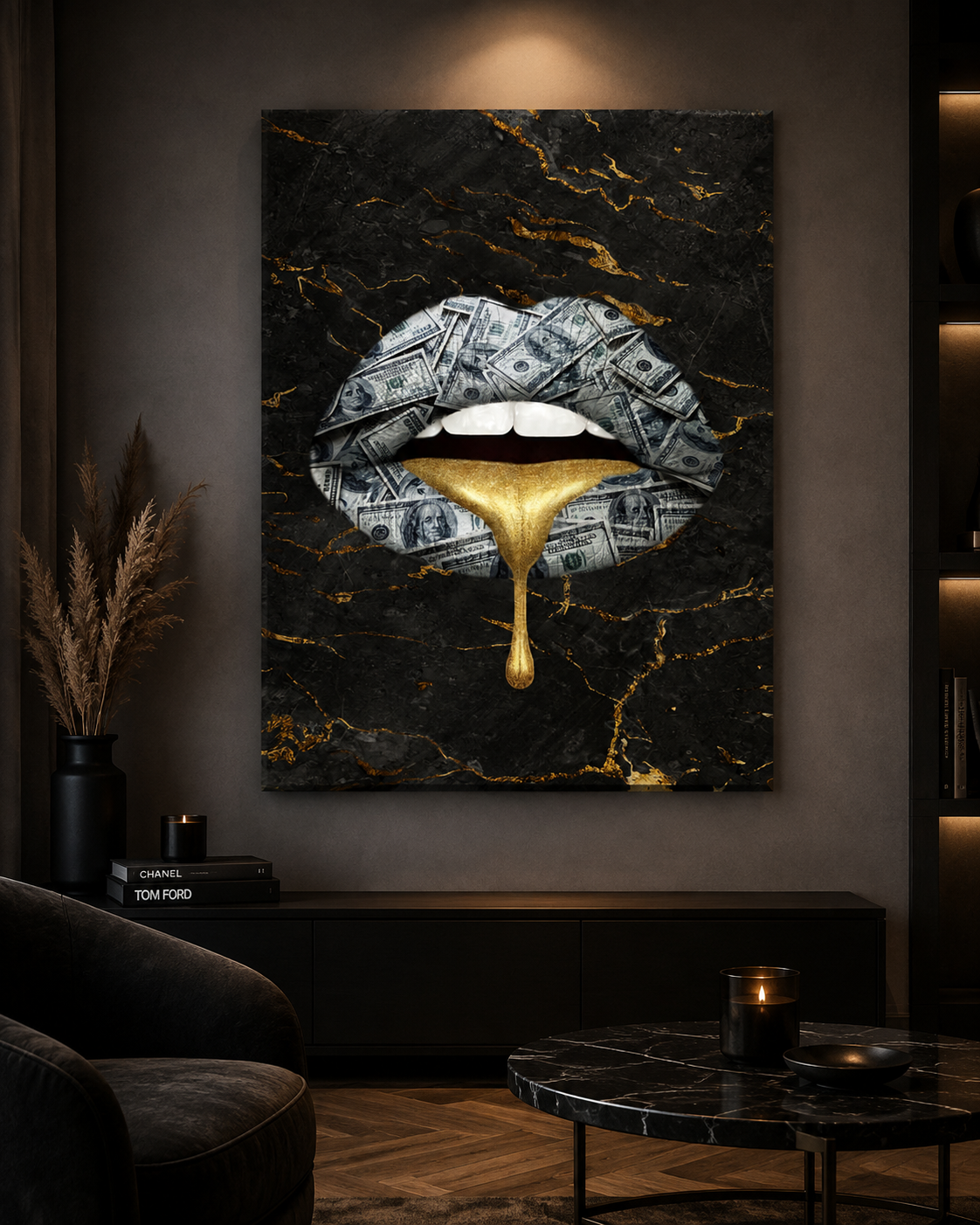Money Lips — Black & Gold Luxury Wall Art
