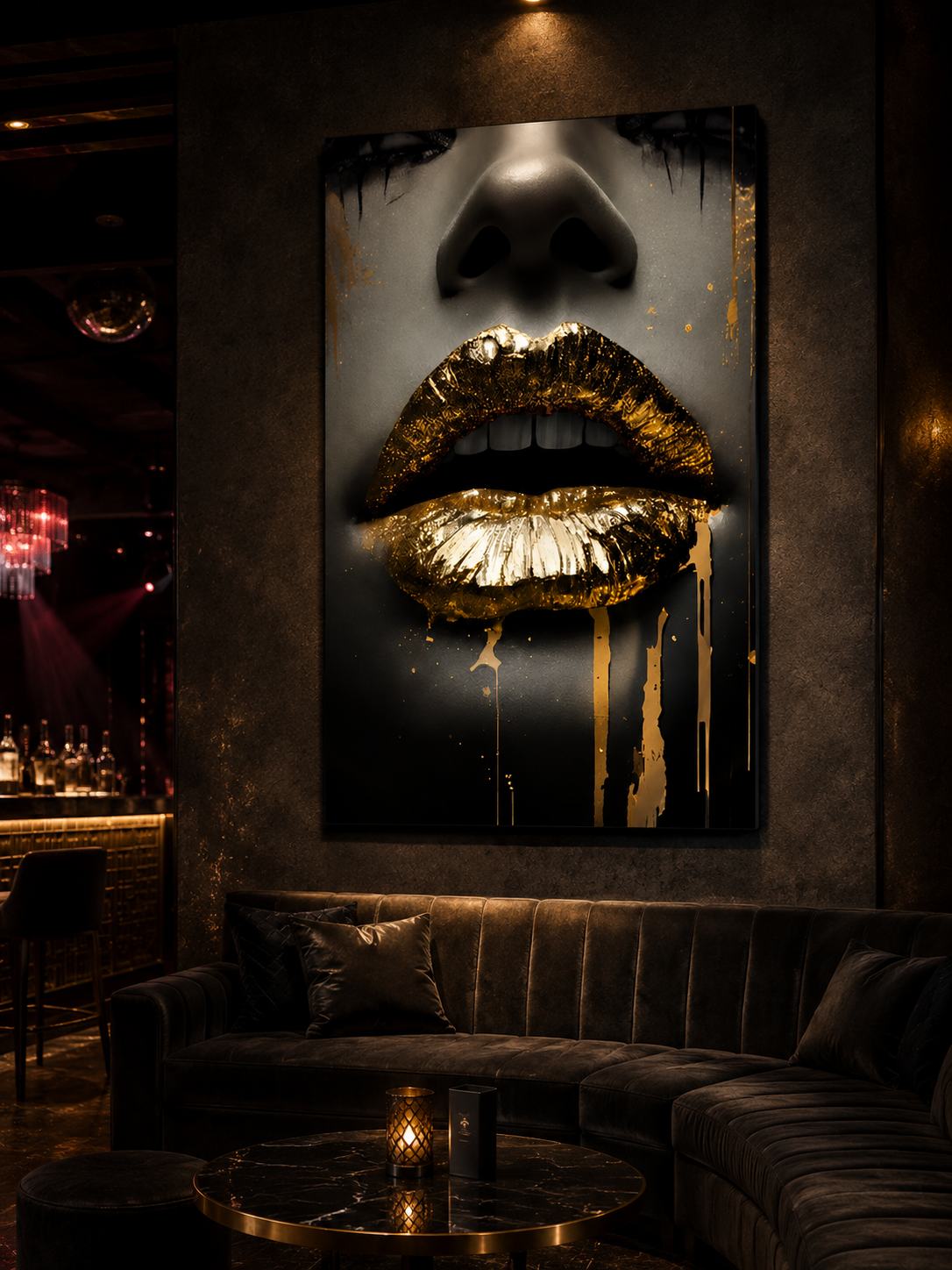 Molten Gold Lips — Black & Gold Wall Art