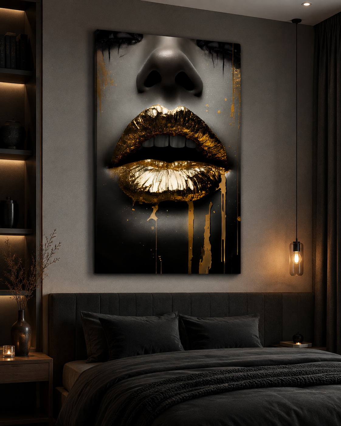 Molten Gold Lips — Black & Gold Wall Art