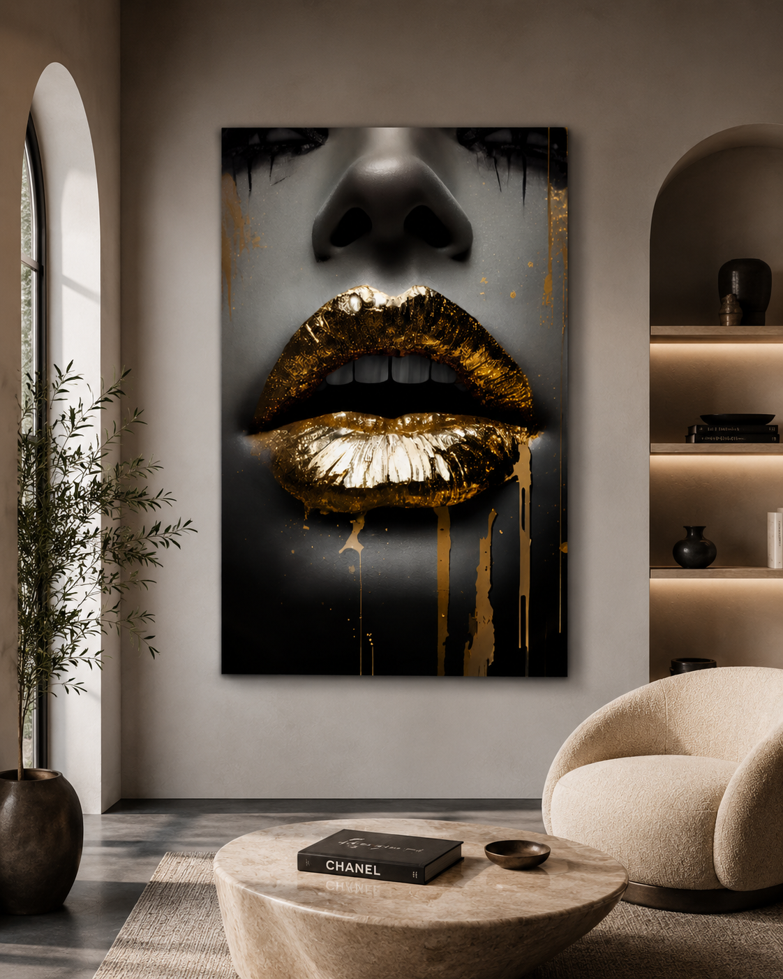 Molten Gold Lips — Black & Gold Wall Art