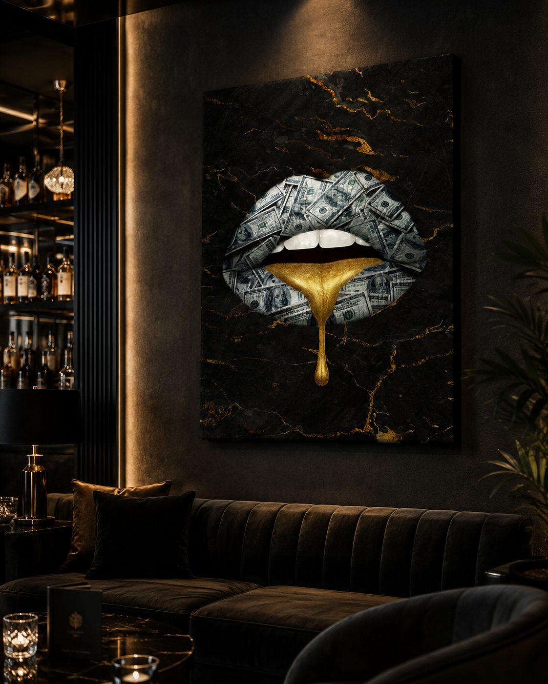 Money Lips — Black & Gold Luxury Wall Art