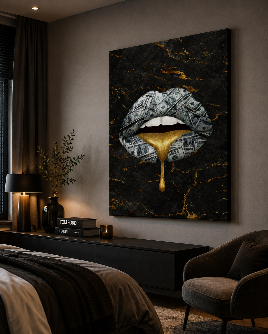 Money Lips — Black & Gold Luxury Wall Art