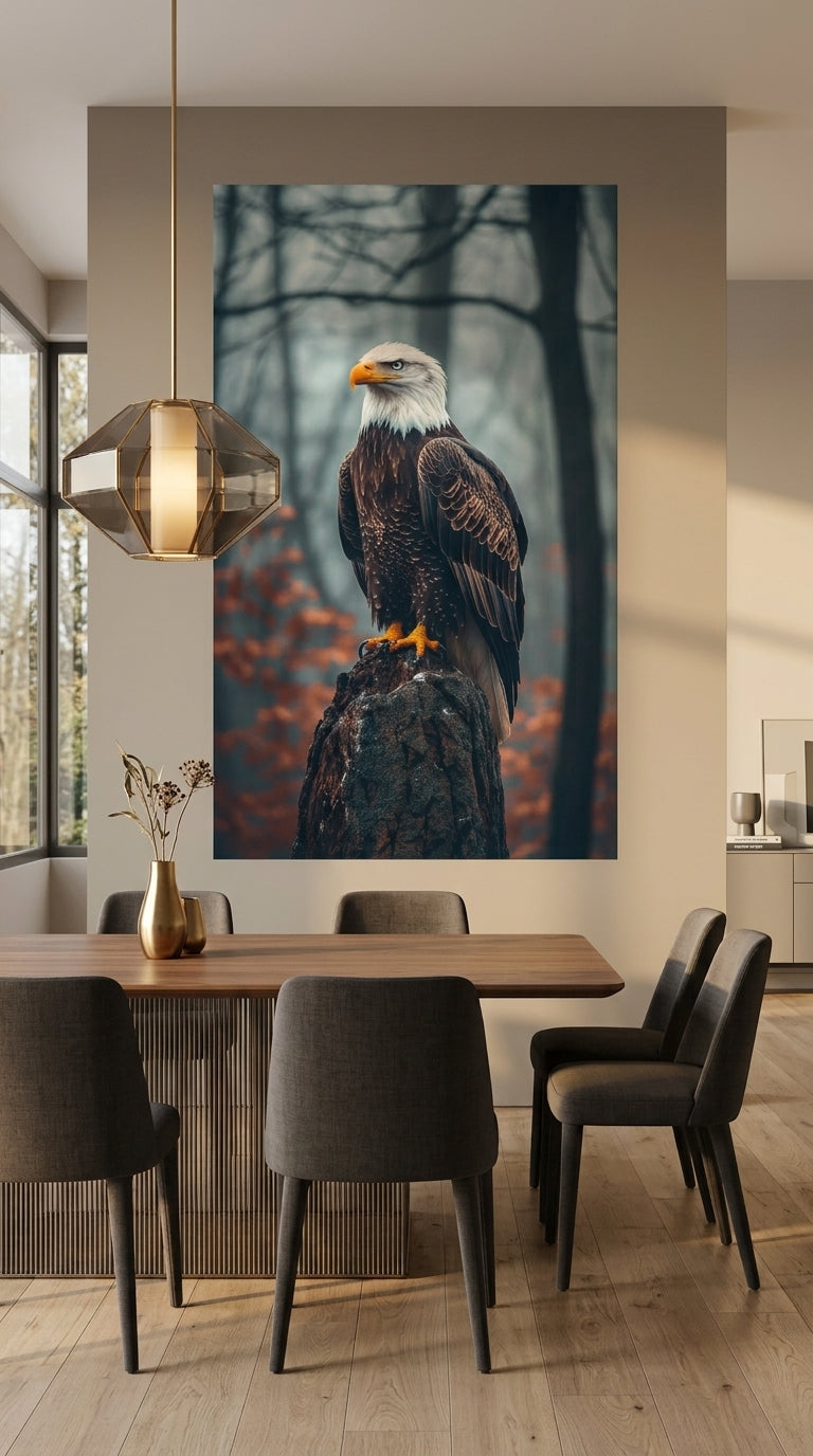 Bald eagle wall art in a modern dining room