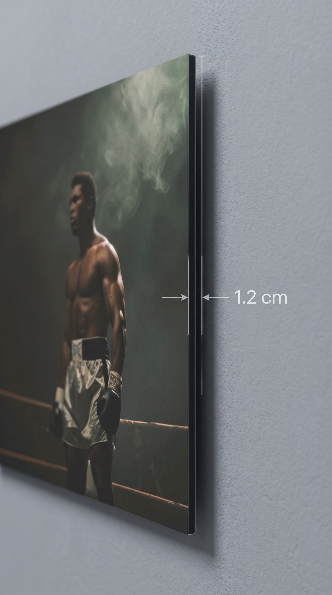 Boxing champion wall art showing 1.2 cm slim profile