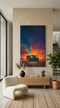Desert RV sunset wall art displayed in a modern interior