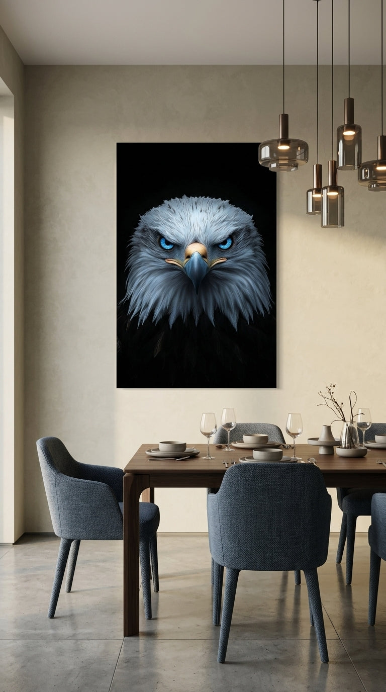 Eagle bird wall art portrait in a modern dining room