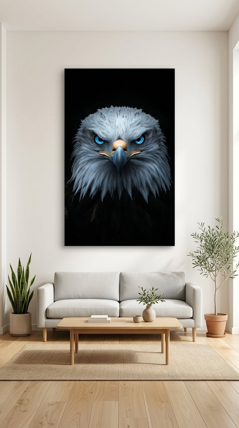 Eagle bird wall art in a Scandinavian living room