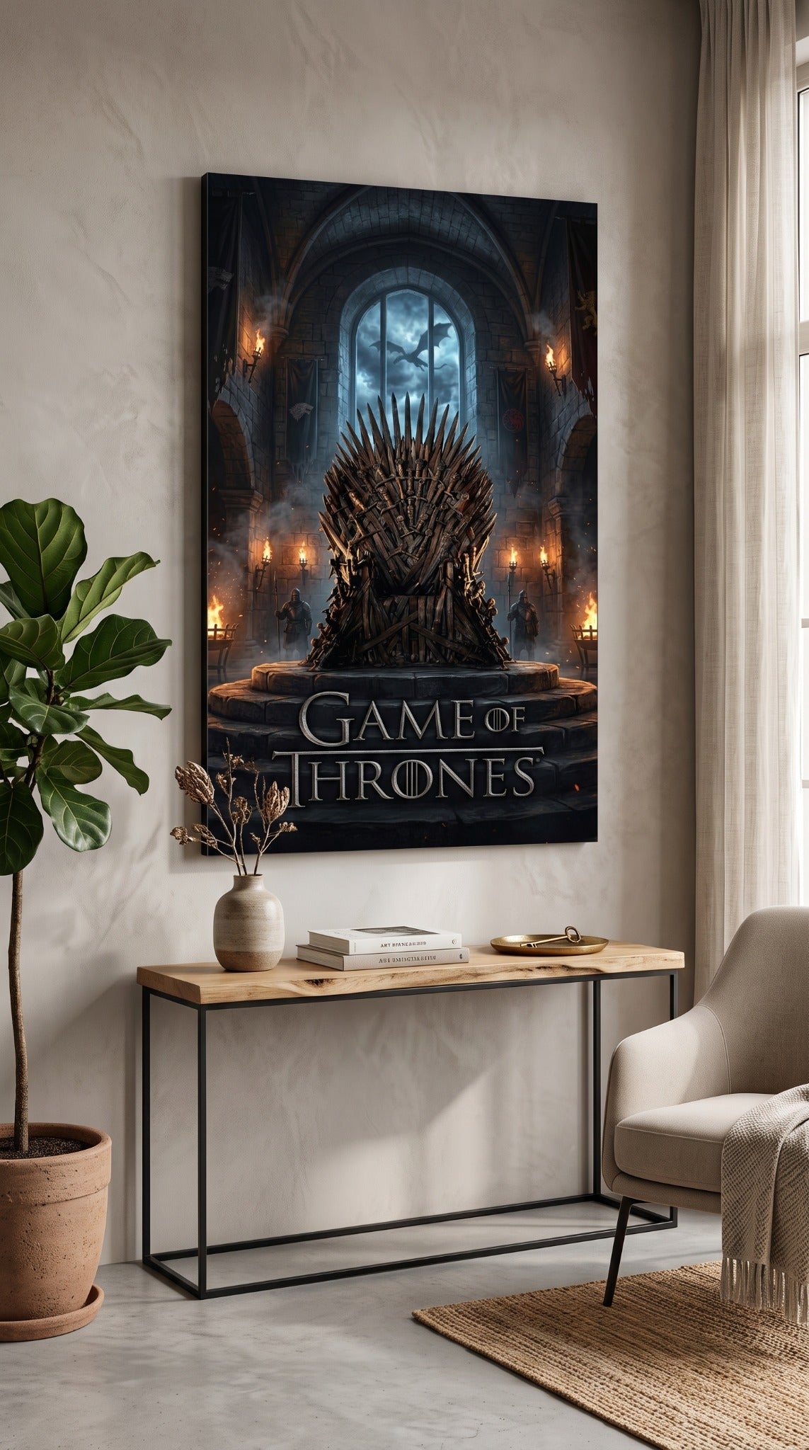 Game of Thrones Iron Throne wall art displayed in a modern interior