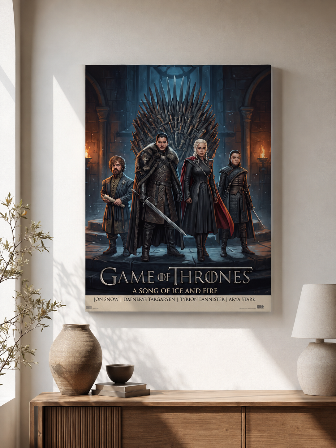Game of Thrones Iron Throne wall art displayed in a living room