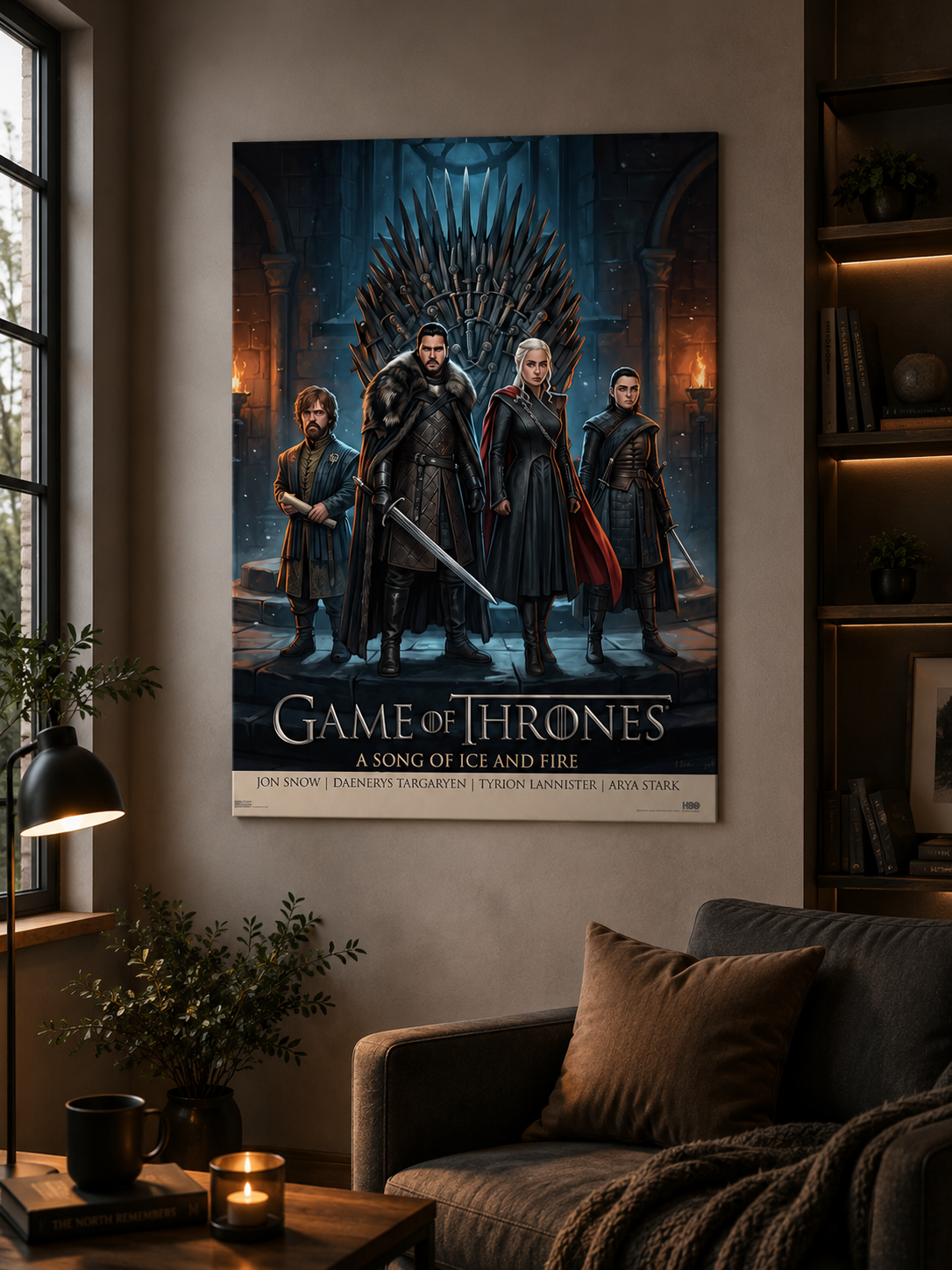 Game of Thrones Iron Throne wall art displayed in a modern room