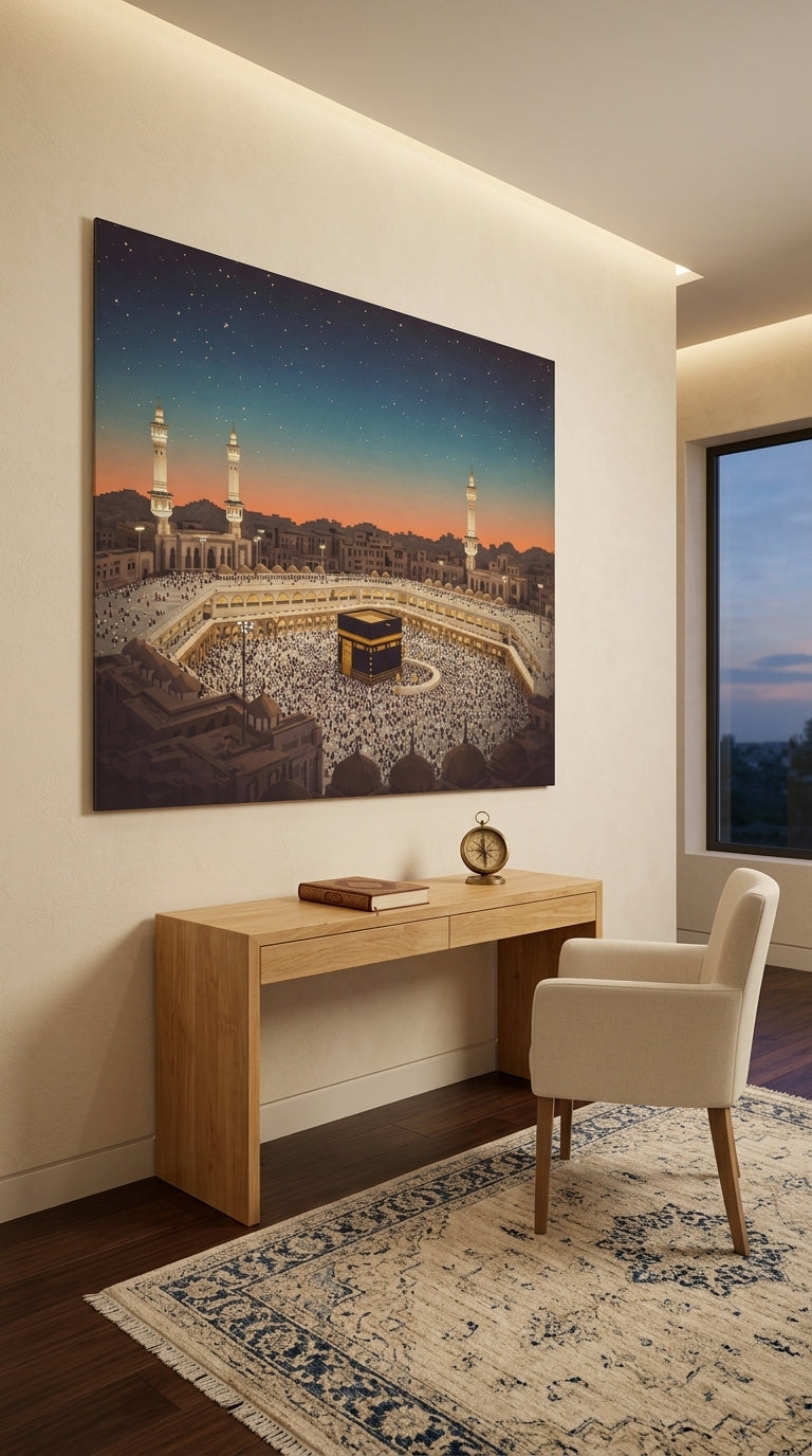 Kaaba Islamic wall art in a serene bedroom
