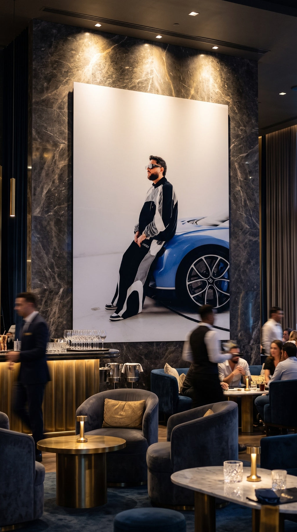 Musician wall art displayed in a modern lounge