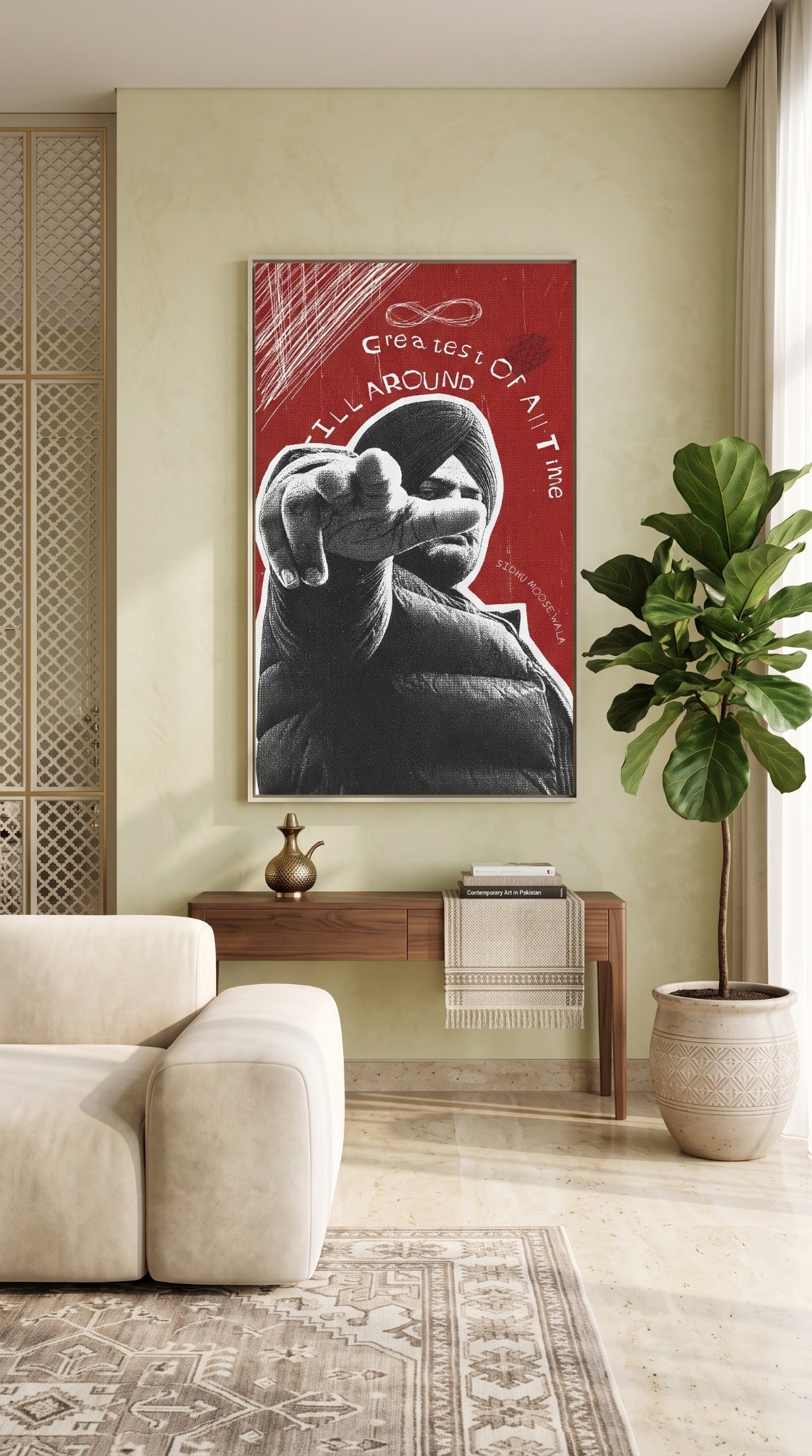 Musician wall art displayed in a modern living room