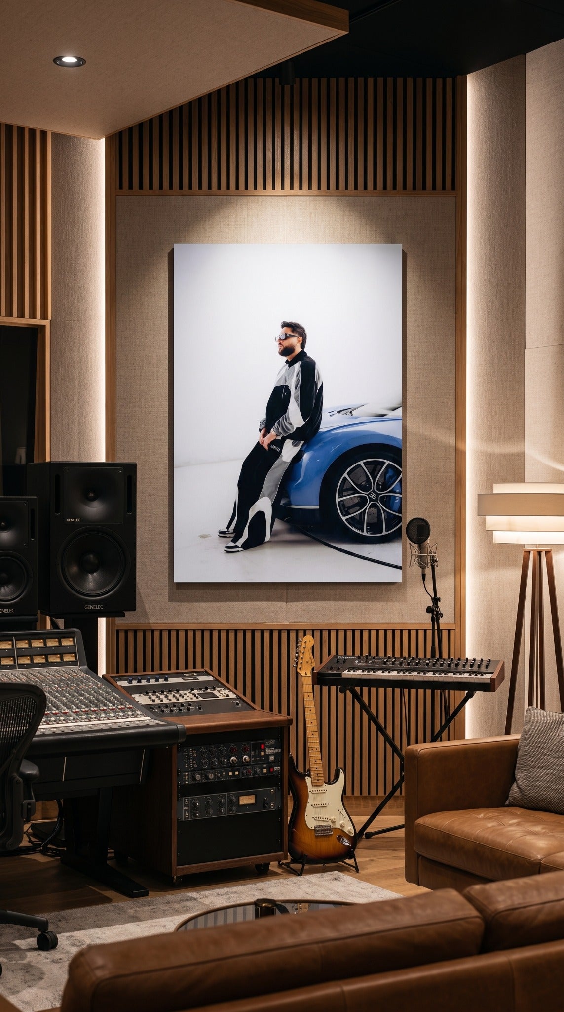 Musician wall art displayed in a professional music studio