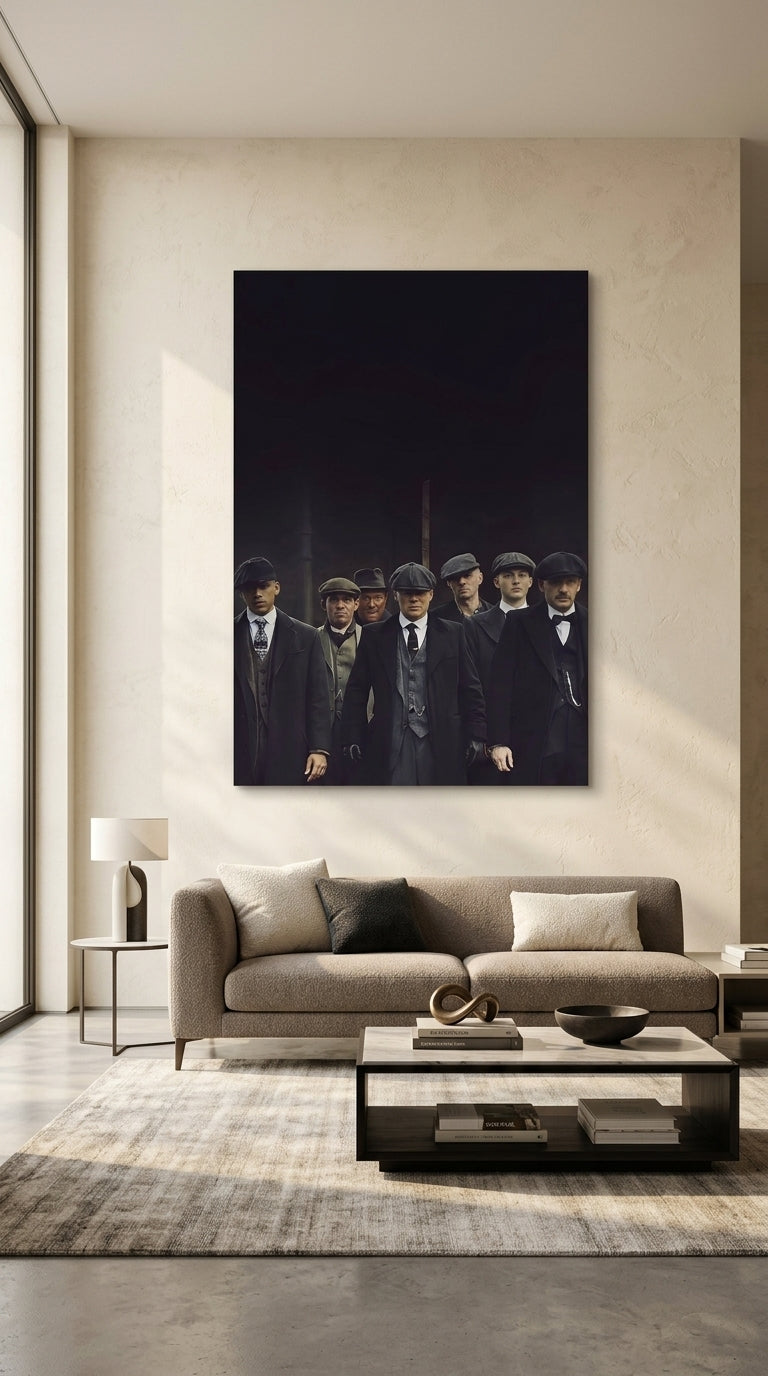 Peaky Blinders wall art displayed in a modern living room